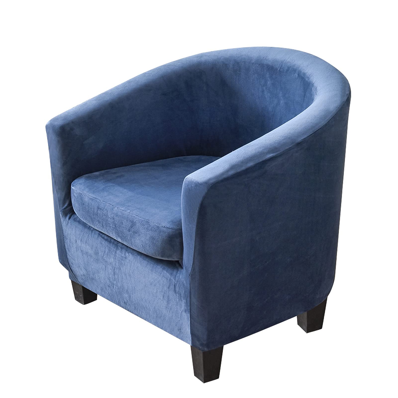 Mingfuxin 2 Pieces Tub Chair Covers，Upgraded 2 IN 1 Design Stretch Velvet Armchair Sofa Slipcover with Cushion Cover, Non Slip Club Bucket Chairs Sofa Couch Covers(Upgraded-Navy Blue, Velvet)