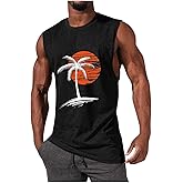 Mens Summer Beach Tank Top Hawaiian Palm Tree Print Sleeveless Muscle Basic Tee Vacation Tops