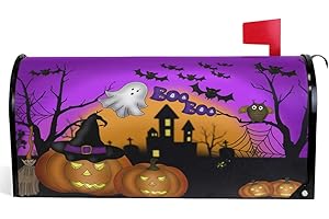 Wamika Happy Halloween Pumpkin Gost Trick or Treat Mailbox Covers Large Ghost Owl Bat Castle Boo Purple Magnetic Mail Cover Letter Post Box Oversized 25.5" L X 21" W