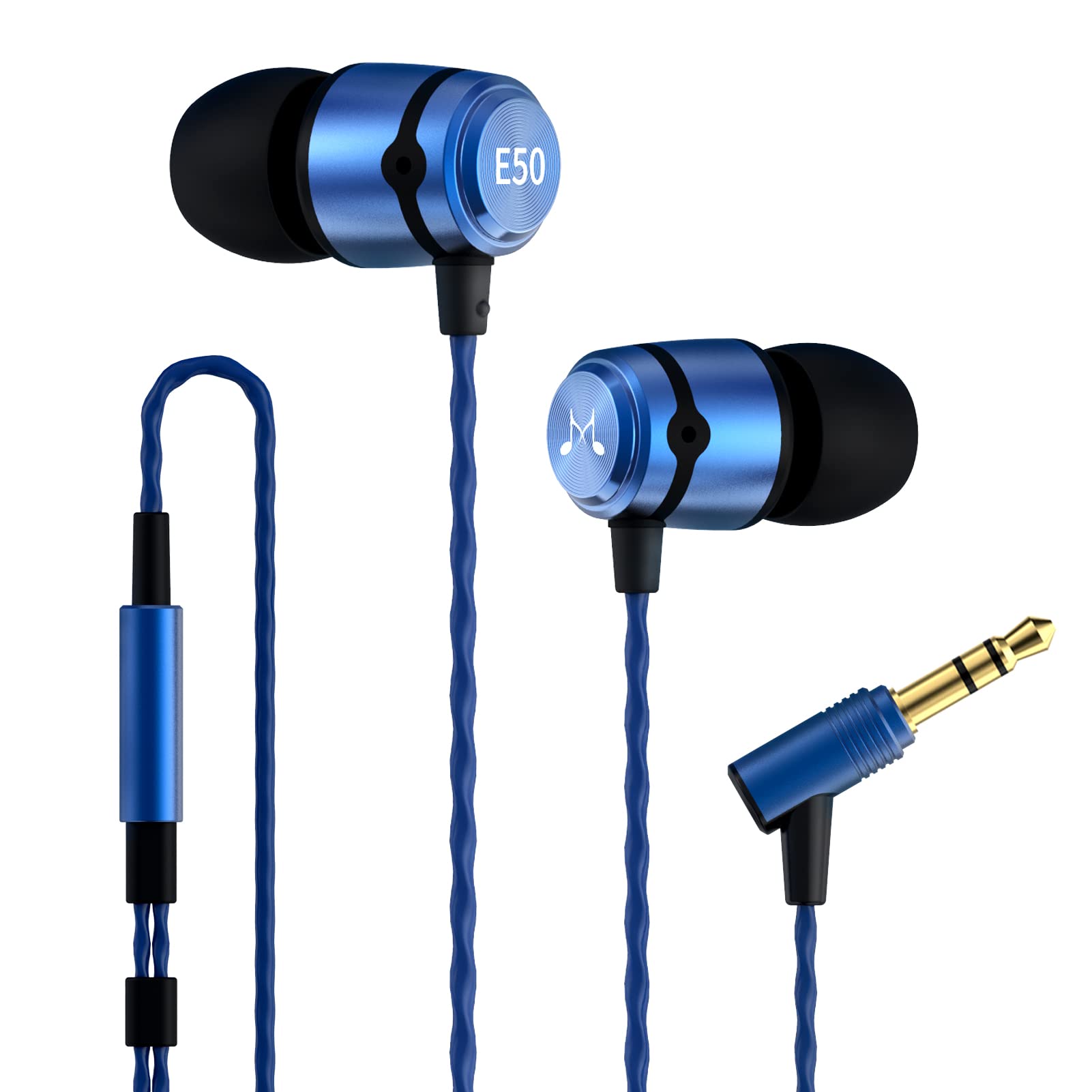 Soundmagic E50 Wired Earbuds No Microphone in Ear Monitor HiFi Earphones Noise Isolating Headphones Comfortable Fit Blue