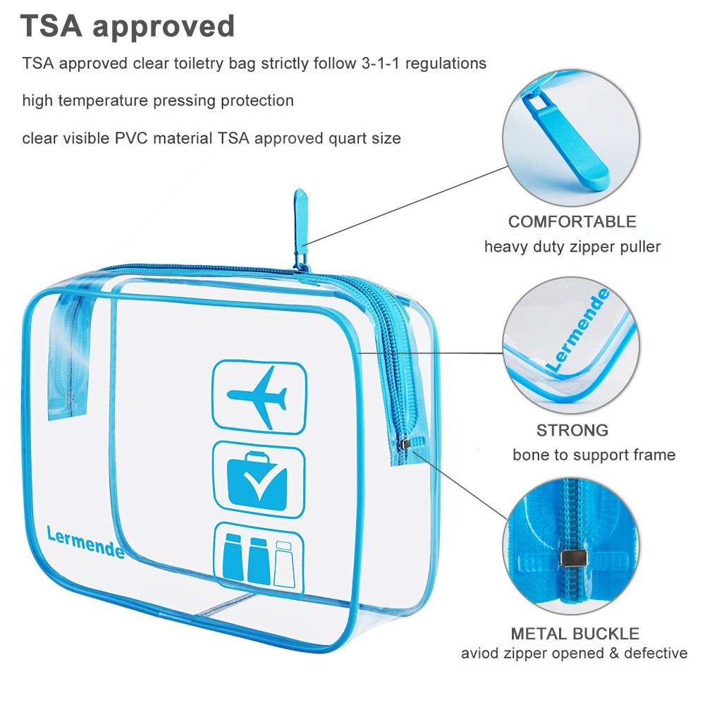 3pcs Lermende TSA Approved Toiletry Bag with Zipper Travel Luggage Pouch Carry On Clear Airport Airline Compliant Bag Travel Cosmetic Makeup Bags for Men Women Silicone Handle - Black : Beauty