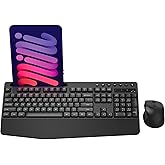 Wireless Keyboard and Mouse Combo, Full-Sized Ergonomic Keyboard with Wrist Rest, Phone Holder, Sleep Mode, Silent 2.4GHz Cordless Keyboard Mouse Combo for Computer, Laptop, PC, Mac, Windows