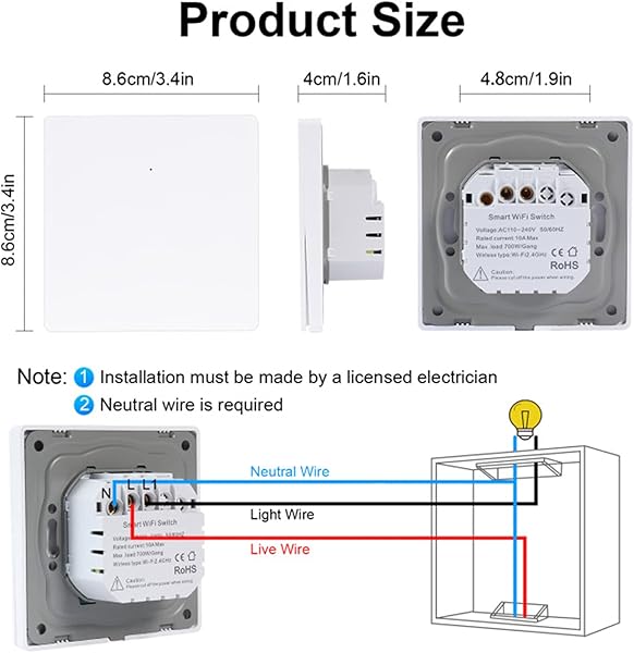 Smart Lichtschalter Wifi Lichtschalter Alexa Kompatibel mit Smart LifeTuya App und Alexa und Google Home APP FernbedienungSprachsteuerung und Timing Funktion Nullleiter Erforderlich1 weg
