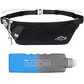 INOXTO Slim Running Belt Fanny Pack for Women and Men Sports Waist Bag Pack with 300ml Water Bottle for Running Walking Cycling Hiking Reflective Running Pouch Belt for All Phones (Black) (Black)