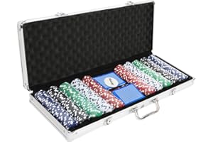 LUCKYERMORE 11.5 Gram Poker Chip Set for Blackjack, Texas Holdem with Aluminum Case, 500 Plastic Casino Chips, 5 Dice, 2 Decks of Playing Card, Dealer Buttons