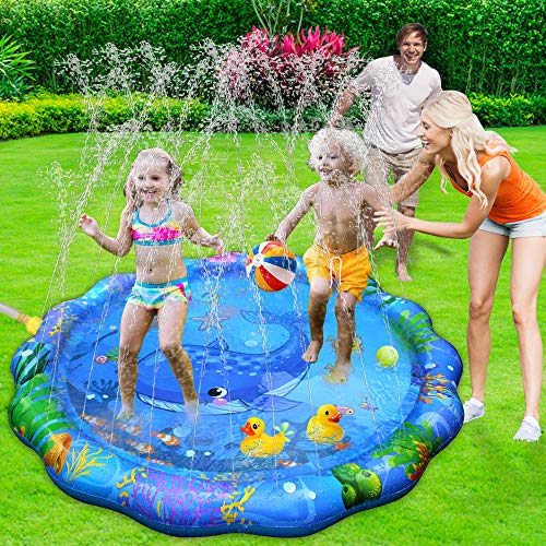 INSOON Splash Play Mat Sprinkle Pad 59" Outdoor Party Sprinkler Toy Toddler Water Toys Summer Fun for Children 2 3 4 5 6 Years Old Boys and Girls Kids