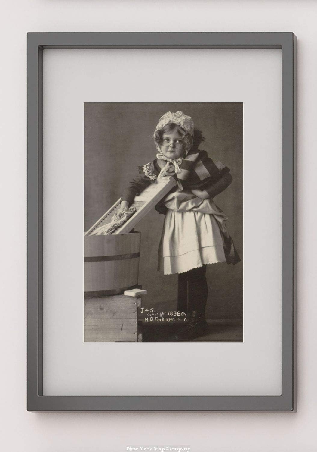 Photographs - Infinite Photographs Photo: Girl wearing Eyeglasses,Bonnet,Apron,Washboard & Tub,c1898,Laundry