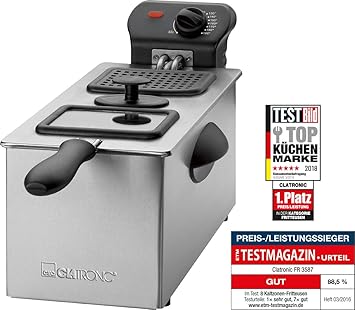 Clatronic FR 3587 Freidora desmontable, 2000 W, 3 litros, Acero Inoxidable, Plateado