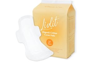 Livlit Large Size Ultra Thin Sanitary Pads, 100% Organic Cotton from Texas, Powerful Leak Protection, Unscented, Chlorine Free and Absorbency of Feminine Periods, Pads for Women (32 Count)