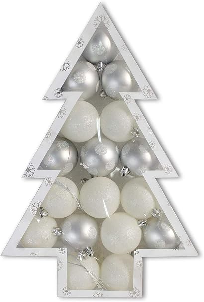 Decorazioni Natalizie Bianche.Vetrineinrete Set Di 17 Palline Di Natale Bianche Glitter E Argento A Pois In Confezione Regalo A Forma Di Albero Di Natale Decorazioni Natalizie Addobbi Natalizi Per La Casa D91 Amazon It Casa