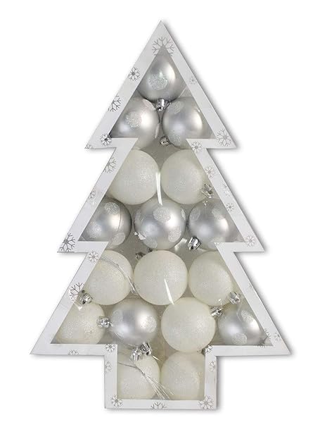 Vetrineinrete Set Di 17 Palline Di Natale Bianche Glitter E