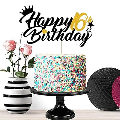 Buy Happy 16th Birthday Cake Topper Black Glitter Teenagers Sixteen Birthday Party Cake Decor Hello 16 Cheers To 16 Years Old 16 Fabulous Sweet 16th Boys 16th Birthday Party Cake Supplies Decorations Online In
