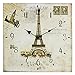 Hippih Silent Round Wall Clocks (12 Inches) Living Room Decorative Vintage/Country/French Style Wooden Clock (Square-Eiffel)