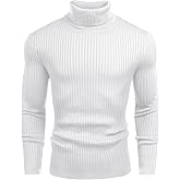 Amussiar Men's Turtleneck Sweater Slim Fit Cotton Knitted Pullover Sweater Casual Lightweight Long Sleeve Top