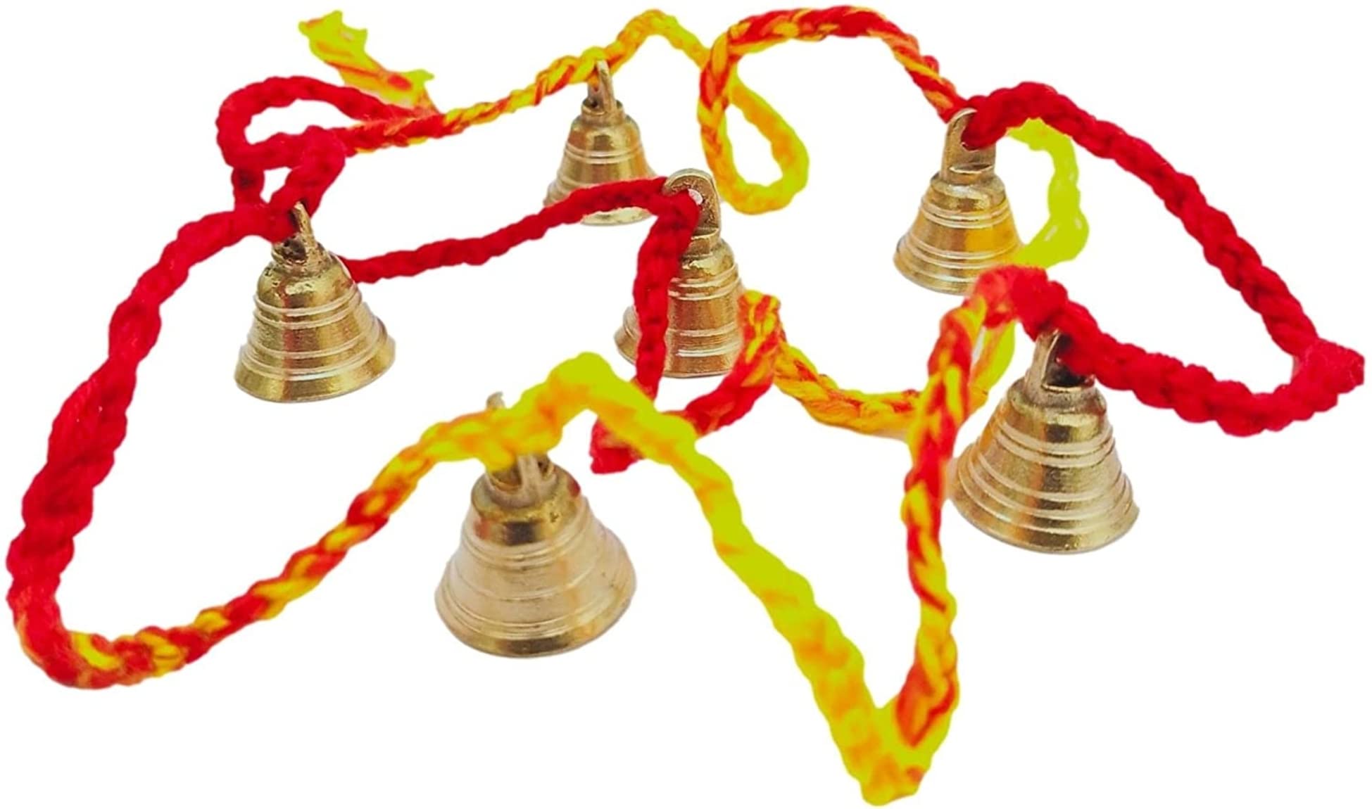 athizay Brass Bells String Hanging for Entrance Door| Patio| Rooftop 38 inch Long 6 pc bells Intertwined in Handmade String