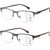 SUNAMOY Multifocus Reading Glasses Men Bifocal No Line Progressive Multifocal Reader Blue Light Computer Frame Eyeglasses 2pk
