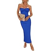 PRETTYGARDEN Women's 2026 Summer Bodycon Maxi Dress Strapless Tube Twist Knot Front Ribbed Knit Slit Cocktail Party Dresses