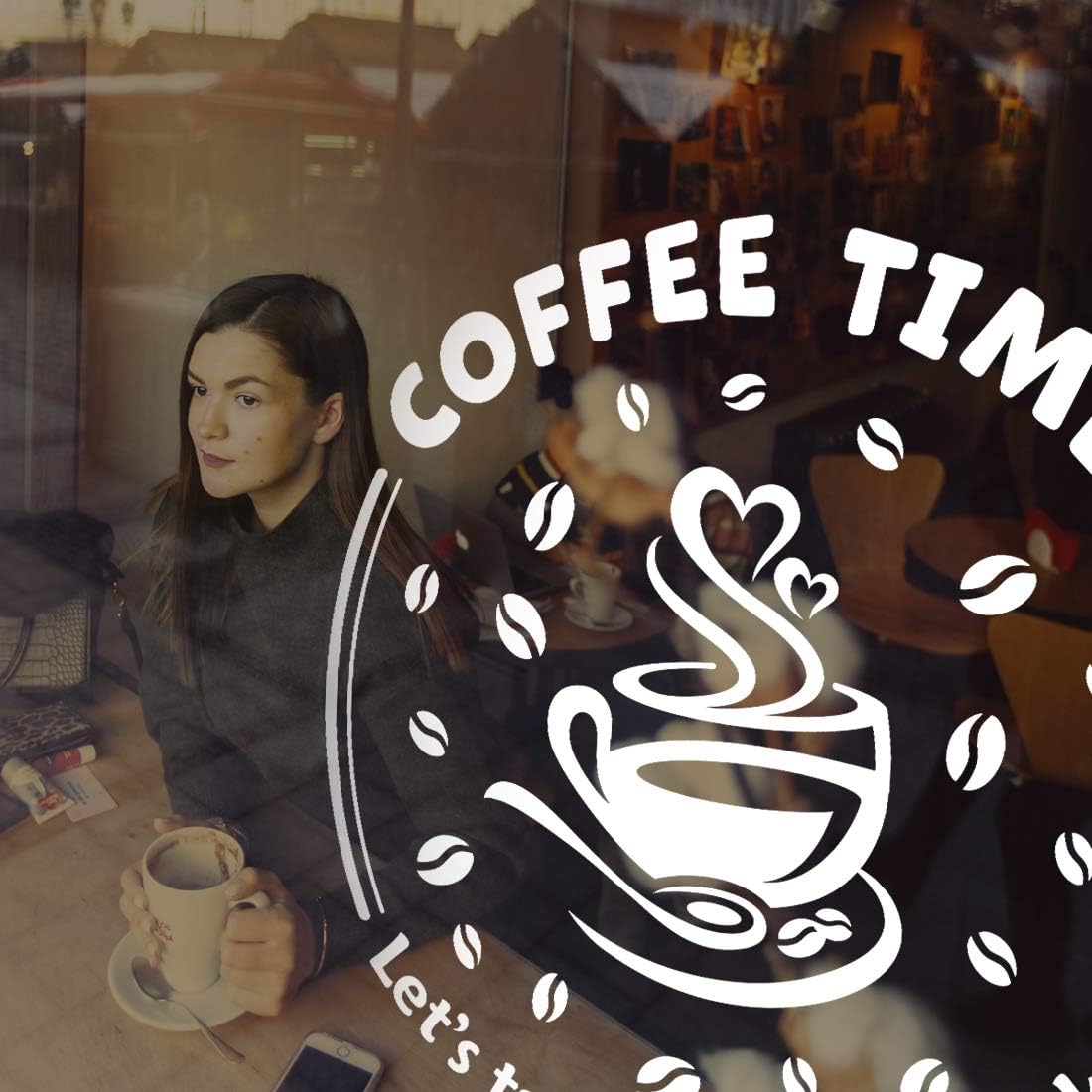 Coffee time Break Wall Art Kitchen Stickers Sign Decoration Decal Cup Vinyl Tile Removable Adhesive Decor Quote Window Shop Poster Transfer Tea Mural Love Quotes Print transfers Lettering… - Image 4