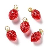DanLingJewelry 30Pcs Handmade Lampwork Fruit Pendants 3D Red Crystal Strawberry Bead Charms with Brass Findings for Jewelry Making Supplies