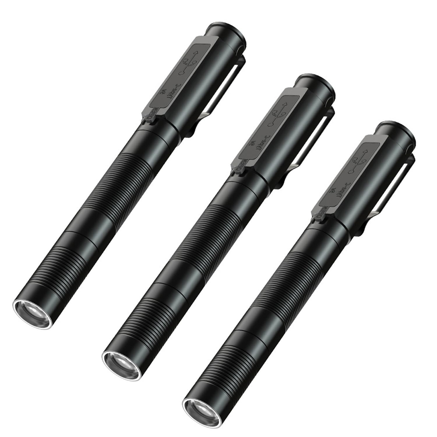 POCKETMAN LED Pen Torch Mini Flashlight Pocket Clip Waterproof Powered by by Type-C USB Charging for Outdoor Gear for Hiking, Camping, Hunting, Fishing (3 Pack)