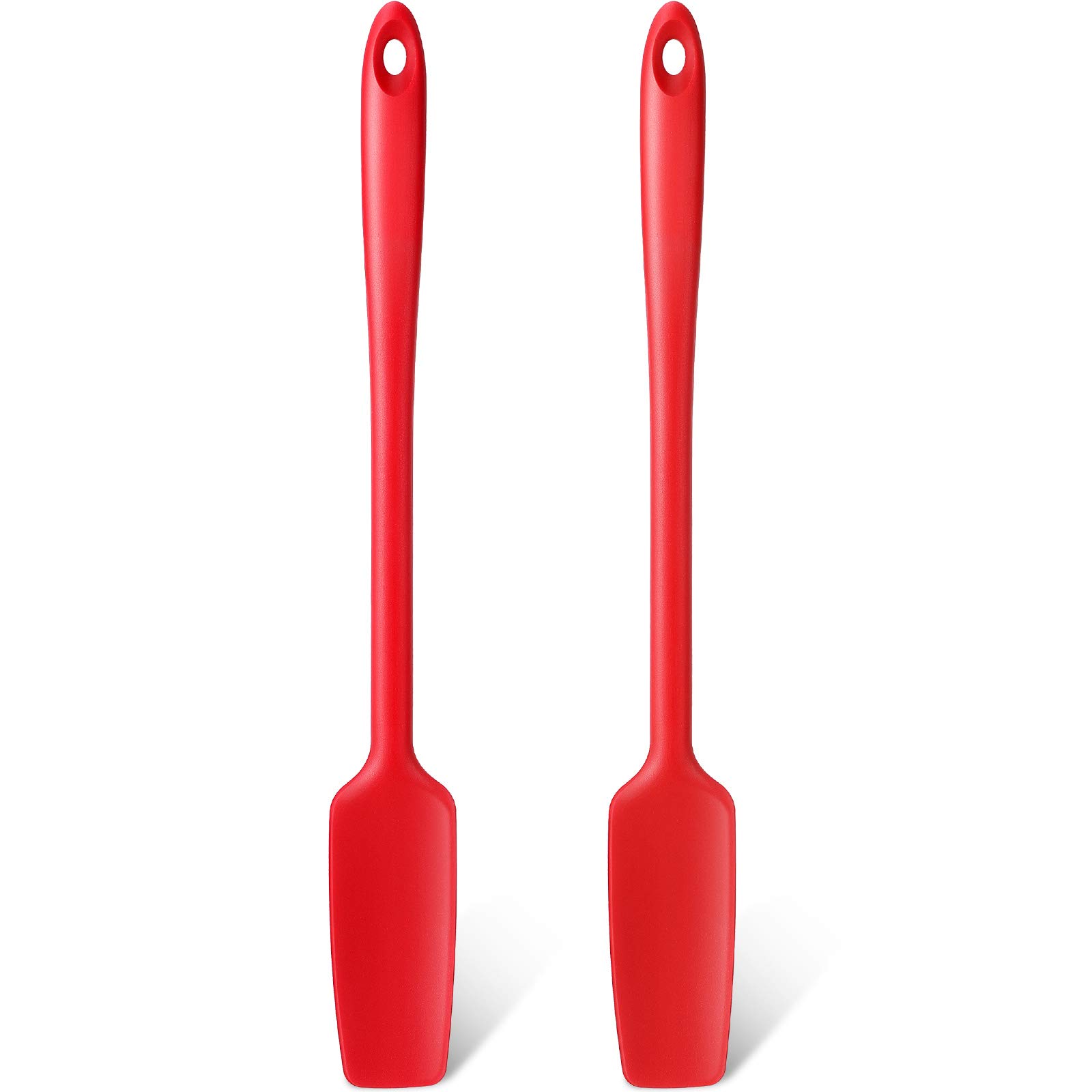 Silicone Spatula Long Handle Jar Spatula Kitchen Scraper Rubber Scraper Non-Stick Silicone Scraper for Cooking Stirring Mixing (Red, 2)