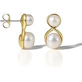 Altitude Boutique Infinity Double Pearl Stud Earrings | AAA Freshwater Cultured Pearls 6–7.5mm | 14K Gold-Plated or Rhodium-Plated with Stainless Steel Posts | Modern Two Pearl Drop Earrings for Women