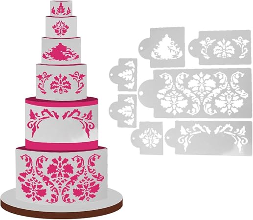 La Cabina 7pcs Pochoirs A Gateau Outils De Patisserie Moules A Gateaux Craft Cake Stencil Spray Art Tamisez Le Sucre Glace Fondant E Amazon Fr Cuisine Maison