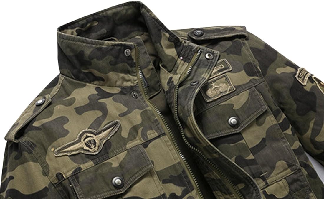 Springrain Men's Casual Slim Stand Collar Tooling Camouflage Cotton Jackets at  Men’s Clothing store