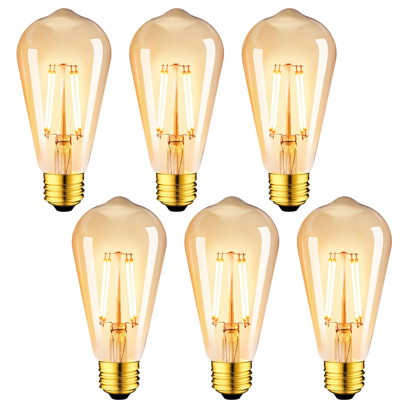 LVWIT E27 LED Filament Buls, 6-Pack, ST64 4W 2500K Warm White 410Lm, Retro Light Bulb, Replace 35W, Non-dimmable