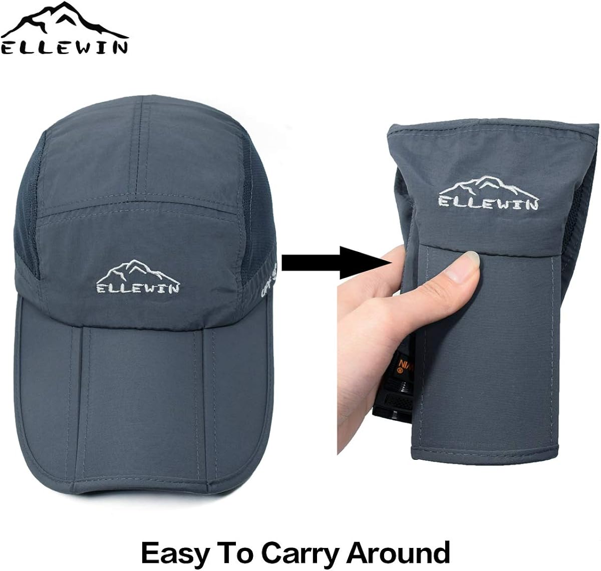 ELLEWIN Men's Baseball Cap UPF50 Hat W/Foldable Long Large Bill,One Size,D-Grey: Clothing
