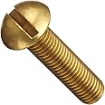 Small Parts Brass Machine Screw, Plain Finish, Round Head, Slotted Drive, 3/8" Length, #10-32 Threads (Pack of 100)