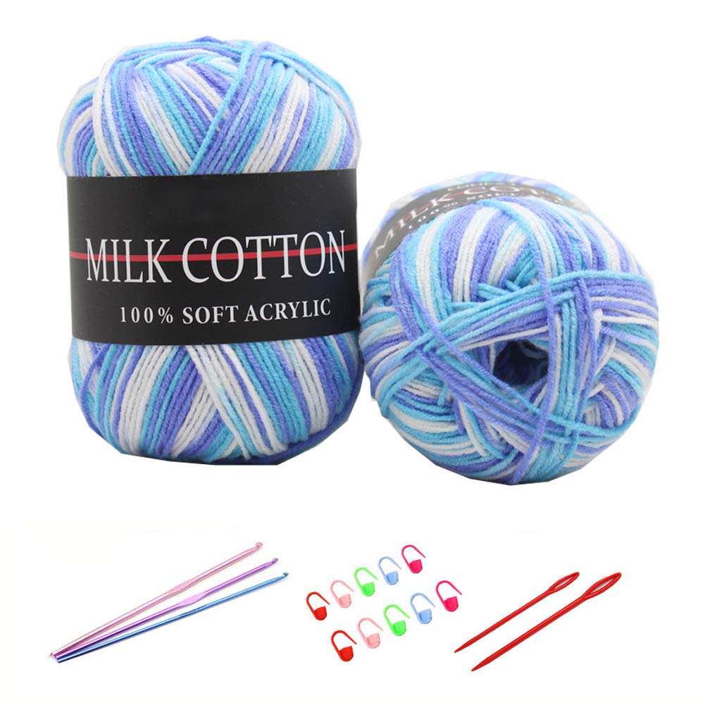 6X 50g Knitting Rainbow Wool Yarn Balls Colorful Hand Crochet Knitting Double Acrylic Yarn Set, 23 Colors, with 3 Crochet Hooks, 2 Needles, 10 Crochet Locking Stitch Markers (14)