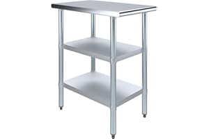 AmGood 18" Long X 30" Deep Stainless Steel Work Table with 2 Shelves | Metal Food Prep Station | Commercial & Residential NSF Utility Table