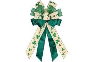 HYING Large St. Patrick's Day Bows for Wreath, Green Velvet Glitter Shamrock Wreath Bow for Front Door Indoor Outdoor Wall Decoration St. Patrick's Supplies Ornament