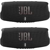 JBL Charge 5 Portable Waterproof Bluetooth Speaker with Powerbank - Pair (Black/Black)
