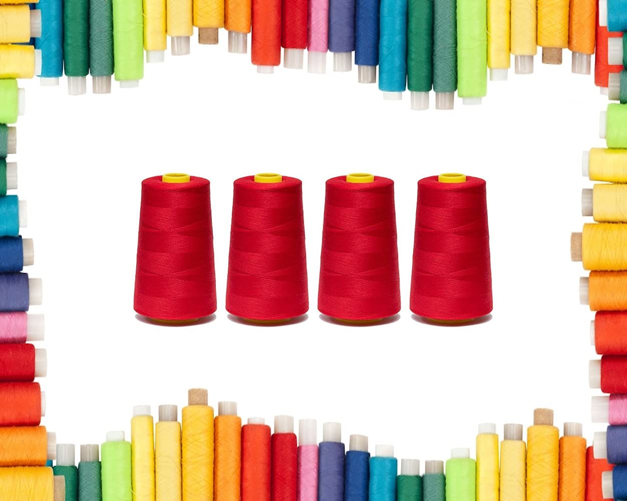 Rohans Overlock Yarn 40/2 (120), 5000 Yards (4570 Meters) Sewing Thread Cones, Sewing Machine Multi Colour Yarn Cones, 100% Polyester Material (Red, 4)