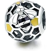 Eternalll Jewellery Yellow Crystal Honey Bee Chrms 925 Sterling Silver Christmas Charm Spacer Bead Animal Charm for Women Bracele (Round Bee Charm)