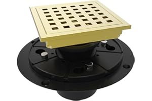 WEBANG 4 Inch Square Shower Floor Drain with Flange,Quadrato Pattern Grate Removable,Food-Grade SUS 304 Stainless Steel,Watermark&CUPC Certified, Brushed Gold