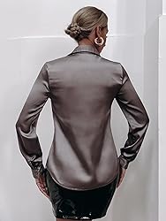 MakeMeChic Women's Satin Silk Long Sleeve Blouse