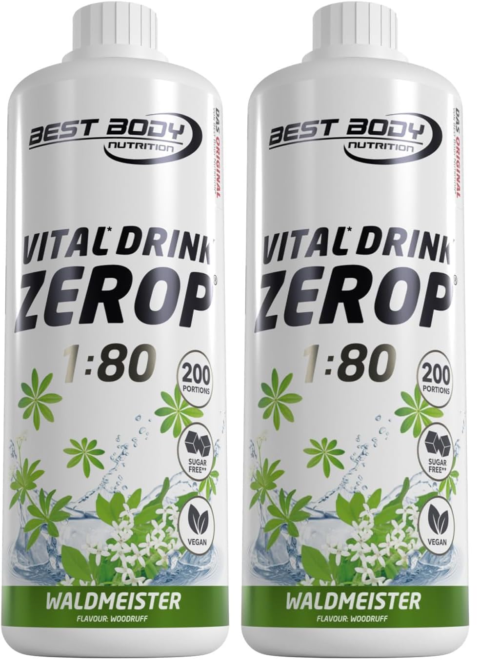Best Body Nutrition Vital Drink ZEROP® - Waldmeister, Original Getränkekonzentrat - Sirup - zuckerfrei, 1:80 ergibt 80 Liter Fertiggetränk, 1 l (2er Pack)