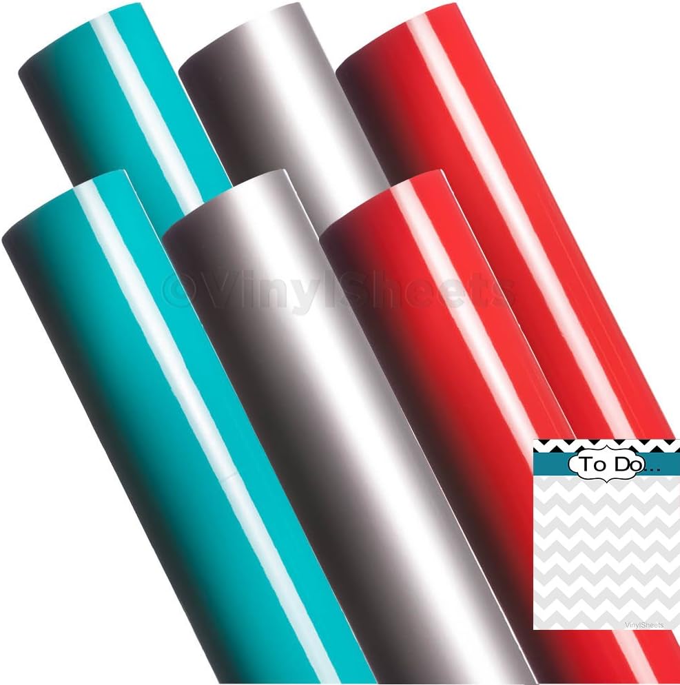 A2G324 12 x 12 Inches Turquoise Silver Light Red 2 sheets of each color Gloss Permanent Outdoor Adhesive Vinyl Sheets Rolls for Personal Craft Vinyl Cutters make Wall Decals Vinyl Lettering Stickers at home