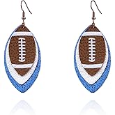 ANGLEQUEEN Colorful Layered Football Earrings for Women Glitter Sports Lover Feather Earrings Leather Rugby Dangle Earrings Funny Sports Game Day Jewelry