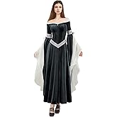 daizbella Medieval Renaissance Dress Elf Clothing Retro Gown Dress with Chiffon Sleeves