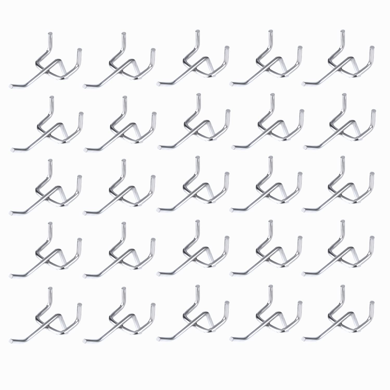 SAVITA 50pcs Pegboard Hooks, 0.98" Hole Spacing 0.13" Thick 1.96" Long Pegboard Hooks Pegboard Accessories Heavy Duty Peg Hooks for Peg Wall Display Tools Garage Storage (Silver)