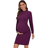 Smallshow Women's Materntiy Dress Long Sleeve Knit Crew Neck Pregnancy Clothes