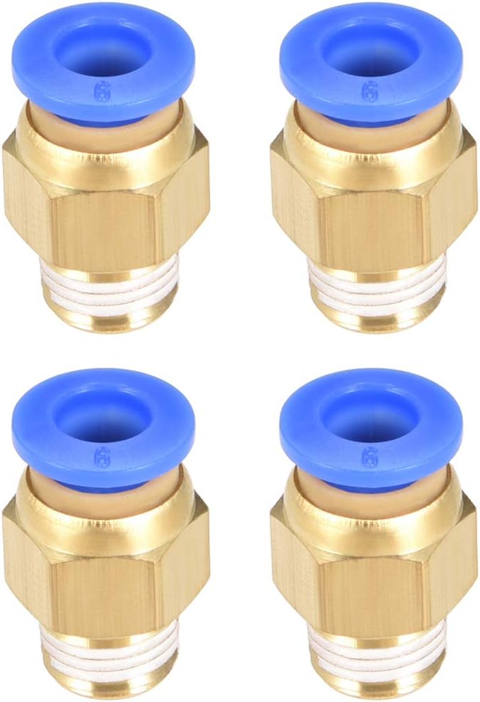 sourcing map Straight Pneumatic Push to Quick Connect Fittings G1/8 Male x 6mm Tube OD 4pcs, Gold, Blue, G1/8 x 6mm