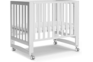 MAMAZING EvoNest Baby Crib, 6 in 1 Convertible Mini Crib with Wheels, 100% New Zealand Solid Wood Growing Bed, 4 Adjustable Mattress Height, White