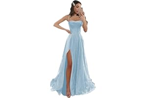 LANGKAAO Cowl Neck Prom Dresses Long for Women Sparkly Glitter A-Line Spaghetti Straps Formal Evening Dress