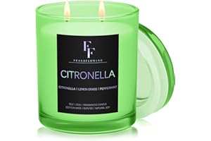 FF FRAGRFLOWING Citronella Candles Outdoor, 2-Wick Outdoor Indoor Scented Candle, Jar Candles for Home Scented, Long Lasting Natural Soy Candle, Summer Scents of Citronella/Lemon Grass/Peppermint, 9 oz