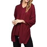 Scarfand's Versatile V-Neck Boat Neck Cashmere Feel Poncho Sweater Bright Solid Colors
